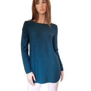 J. Jill Top Sweater Tunic Pullover Viscose Rayon Cotton Long Sleeve Prusian Blue